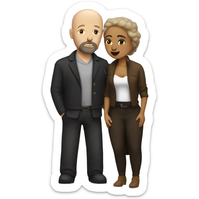 White Man bald with dark beard kissing Mexican woman with long dark curly hair sticker