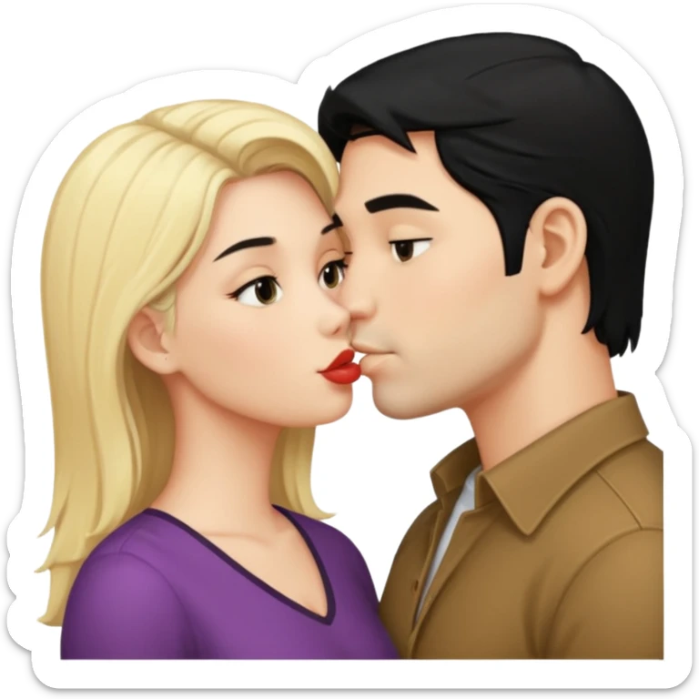 couple kissing black hair man blonde woman sticker