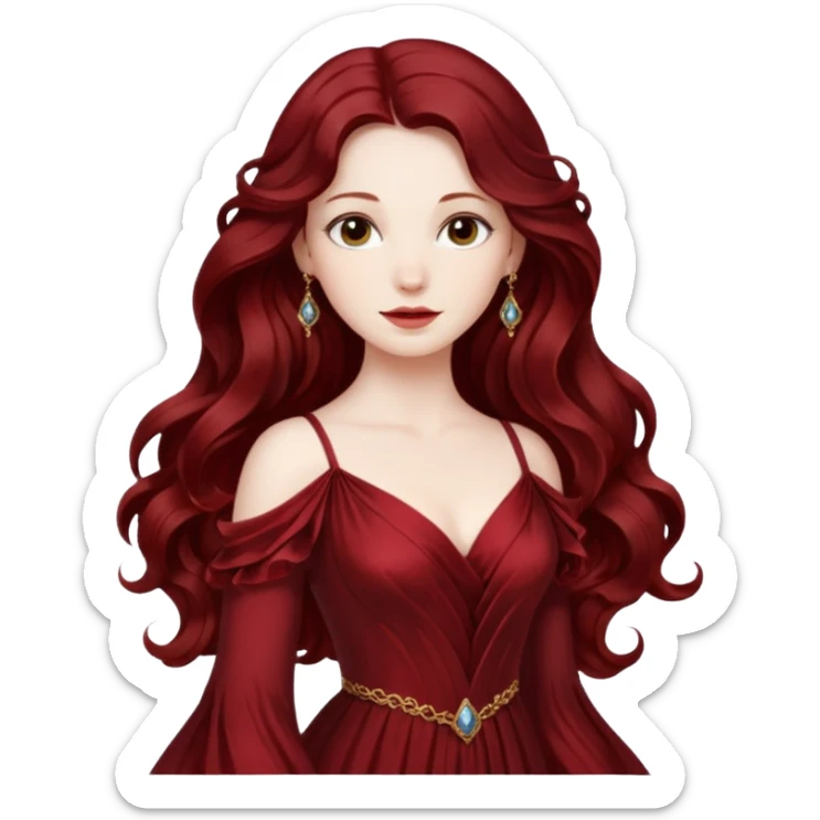 S’est une femme cheveux rouge foncé long ondulé , ( elle a 22ans , elle vie en 1815 )( fait une robe digne de l’aristocratie 1815) sticker