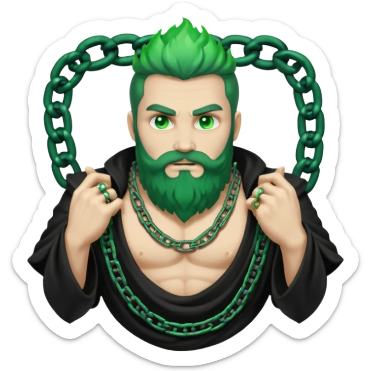 hades greek god with green flames and beard with chains on his arms and neck sticker