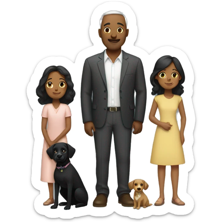 Family of father, mother, and daughter with their two black dogs sticker