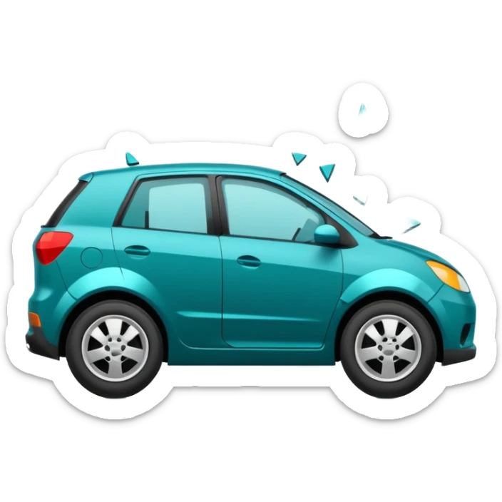 Minimalist pictogram of a car crash test, 2D icon, impact symbol, safety verification, simple vector art, [teal] on [black] background sticker