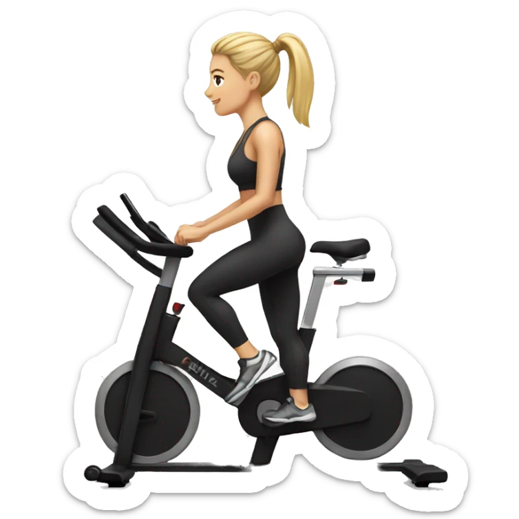 Blonde woman with ponytail and leggings on stationary bike sticker