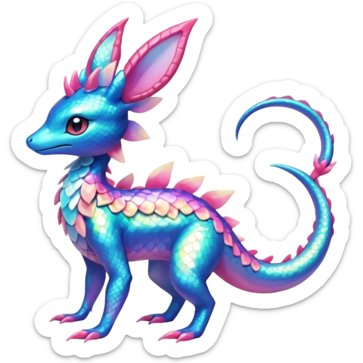 Colorful Shiny Exotic Amaura-Salandit-Aurorus-Sylveon-Fakémon-hybrid-creature (full body)  sticker