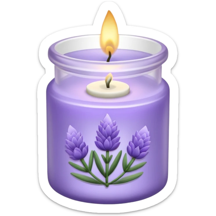 Lavender candle – purple wax in frosted glass jar with lavender flower inside sticker