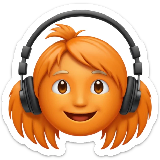 Orange happy face emoji with a couple of hair,headphones,and antennas. sticker