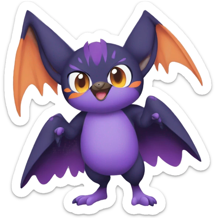 Cool Anthro Black Noibat-Quilava-Pokémon with orange belly and purple markings Full Body sticker