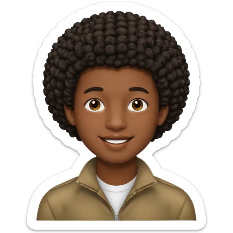 Une homme de 17 ans il a la peau noir foncé , des lèvres pulpeuses  . Il a un taper bouclé afro très court  sticker