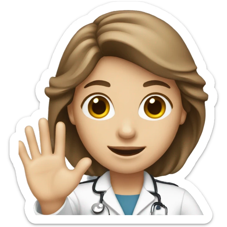 white Woman with brown hair doctor smiling and waving her hand sticker