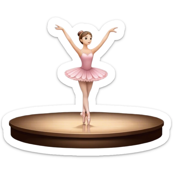 Emoji of Ballet: theater stage with silhouette of a ballerina in an elegant pose, surrounded by spotlight and stage lights. The icon should convey the grace and beauty of ballet, with focus on the dancer and the dramatic lighting. Transparent background. sticker