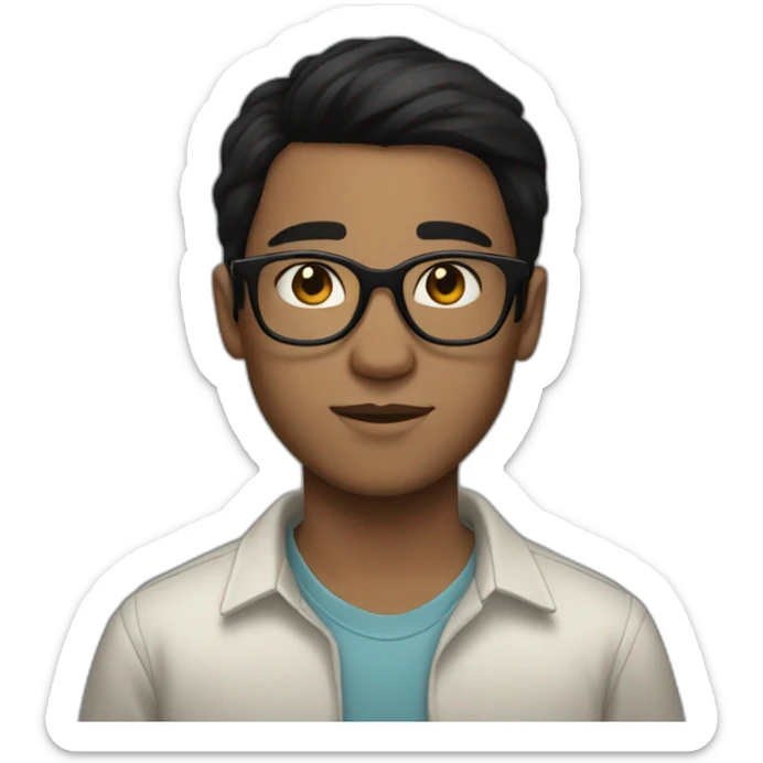 Boy with straight black hair white skin freckles and glasses sticker