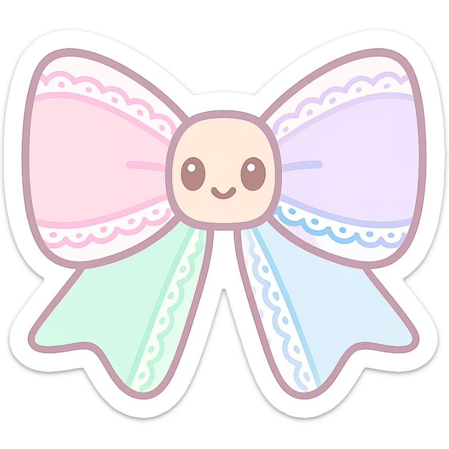 coquette style bow, soft pastel colors, delicate and feminine, with lace or ribbon details sticker