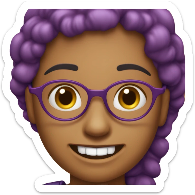 Mulher cabelos curtos despojados de cor ruiva sorrindo mostrando os dentes e de óculos redondo roxo. sticker