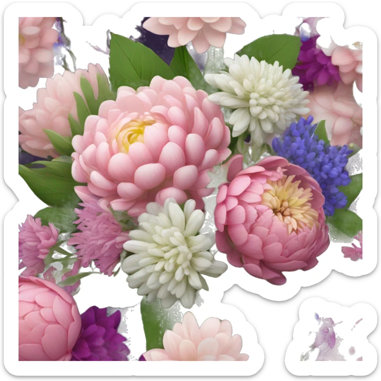Bouquet with dahlias, baby’s breath, lupines, and peony’s  sticker