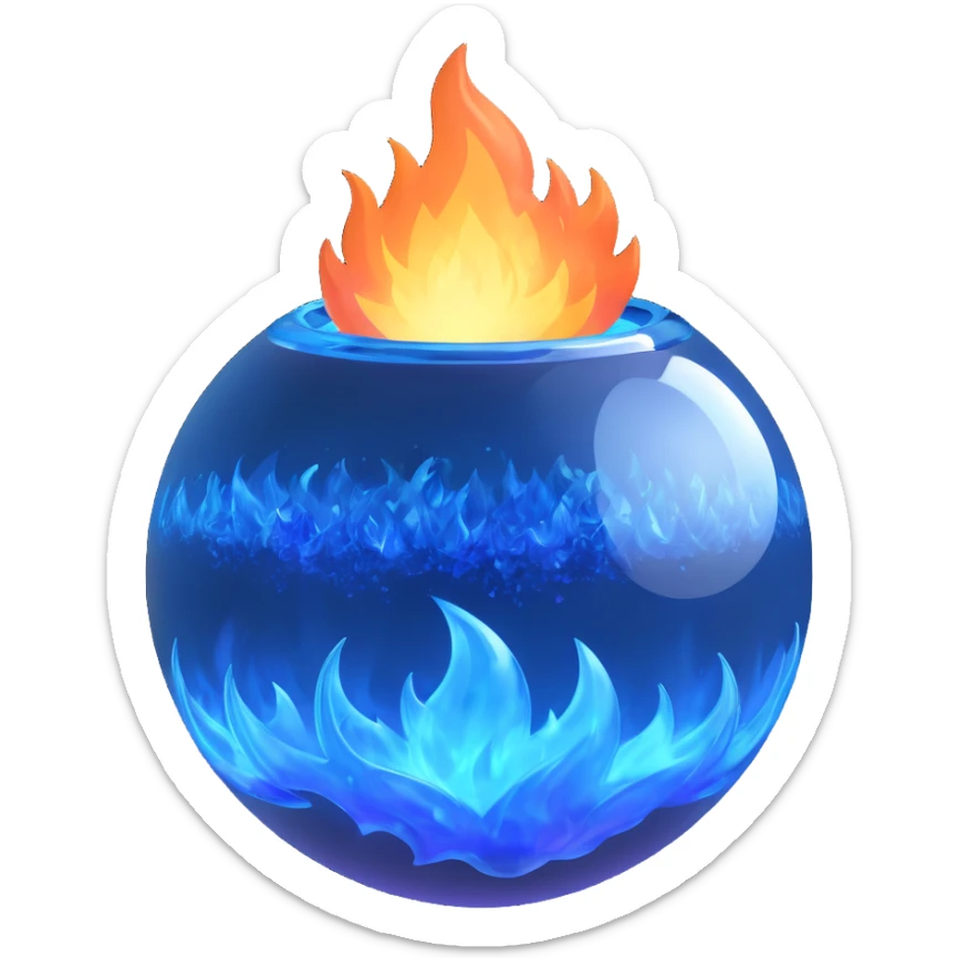 magic ball of blue sparkly fire, intense and luminous, with shimmering blue flames sticker