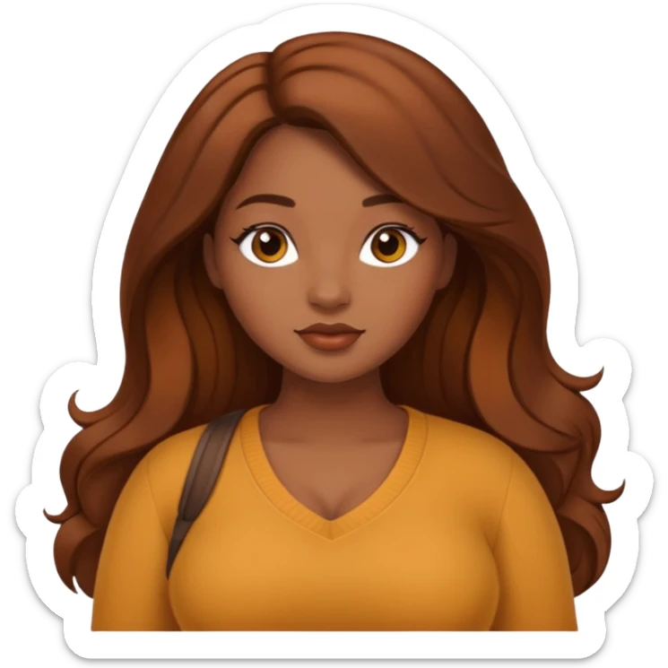 Curvy pretty brown girl with long brown hair, wearing fall colors sticker