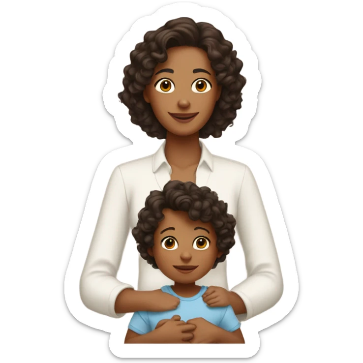 mom with tan skin, shoulder length dark brown curly hair and 2 babies one boy and one girl sticker