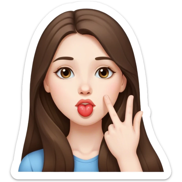  beautiful pale brunette girl with long hair sending an air kiss sticker