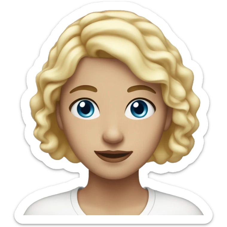 Pale 25 year old woman with blue eyes, blonde hair, and light brown eyebrows sticker