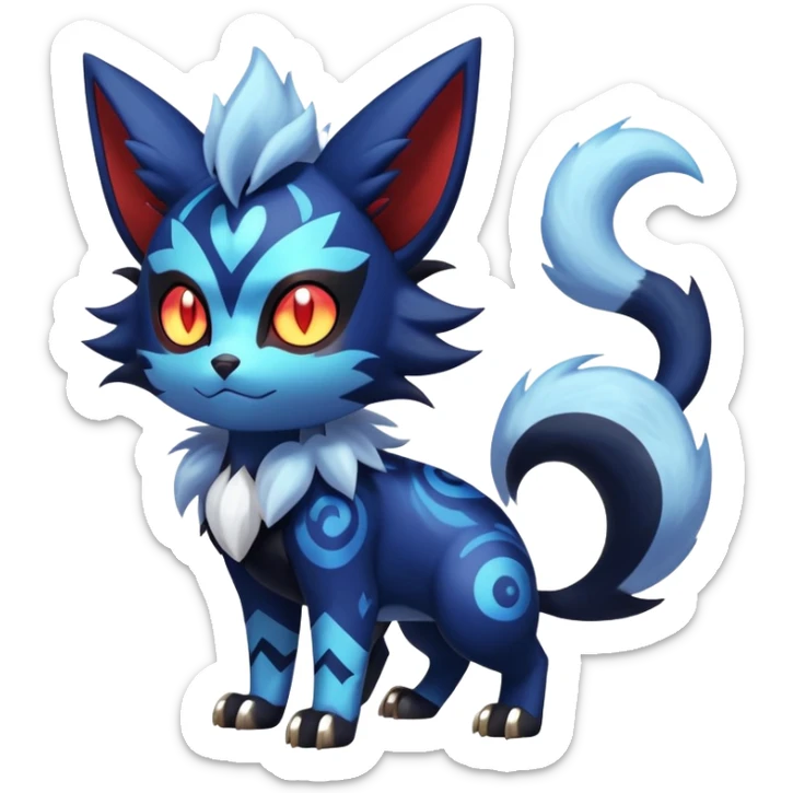 Shiny Evil Exotic Badass Colorful Ethereal Royal Mysterious Gothic Meowstic-Zorua-Litten-Noibat-Pokémon-Fakémon-hybrid-creature (full body) with random pattern-markings sticker