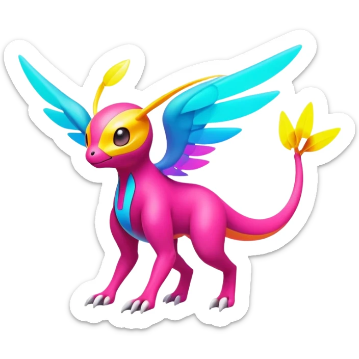 Colorful Neon Colorful Vibrant Colors Flying Futuristic Fakémon-Pokémon-Creature Full Body sticker