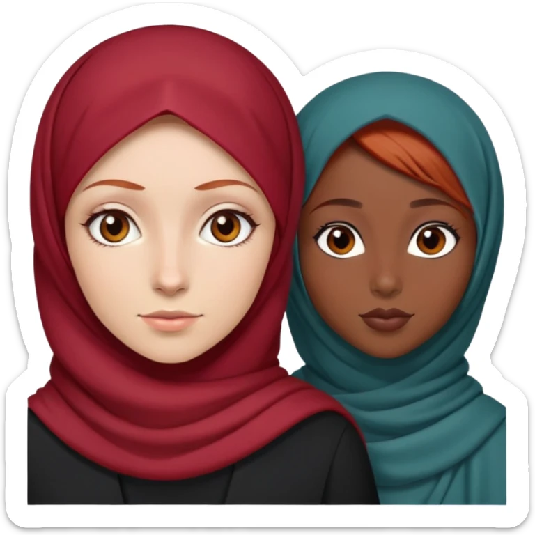 White girl with red hair and brown eyes next to a black girl wearing a hijab  sticker