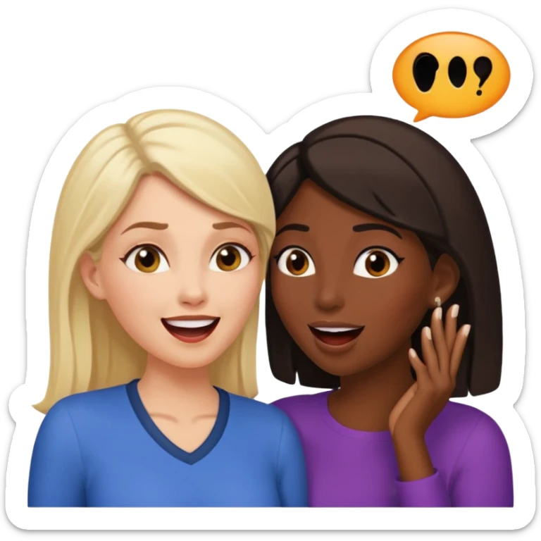 Devious white woman whispers gossip in shocked black woman's ear. sticker