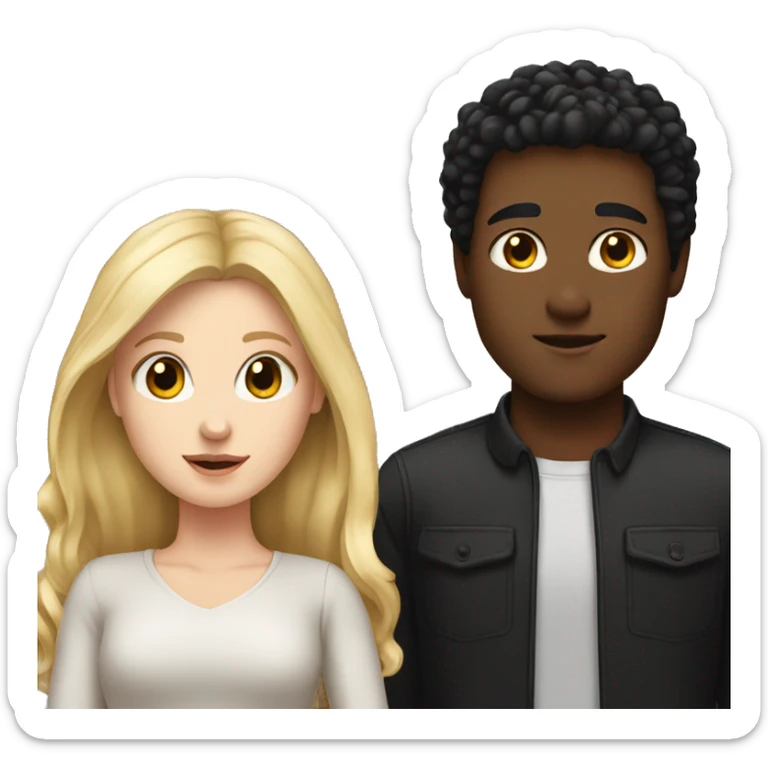 White girl with blond hair and brown guy with black hair sticker