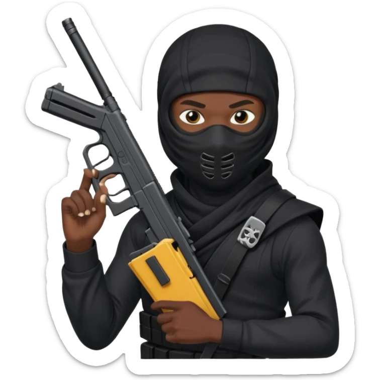 Créame este emoji 🥷🏾 con una glook en la mano y el cargador largo sticker