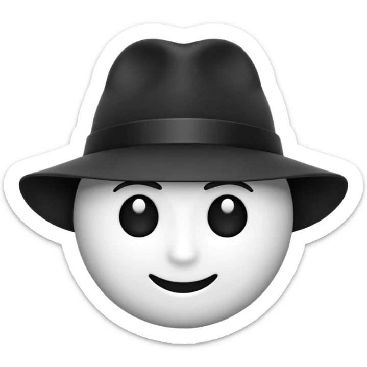 créer un emoji farfadet en noir et blanc, en traçant que les contours, sans pot de pièces dans la main et avec un trèfle à 4 feuilles sur le chapeau sticker