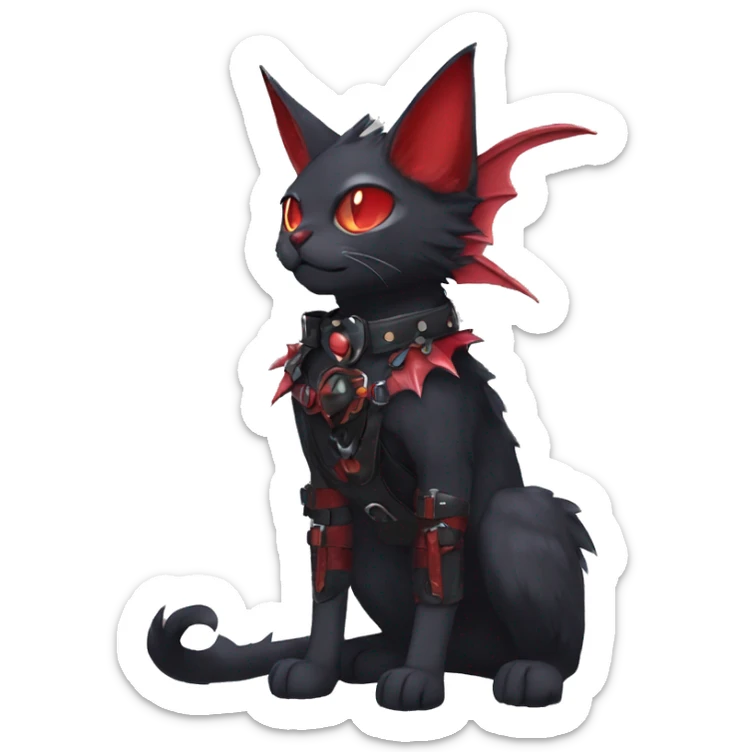 cool edgy black punk red ethereal fantasy nargacuga-bat-cat-Fakemon collar harness full body sticker