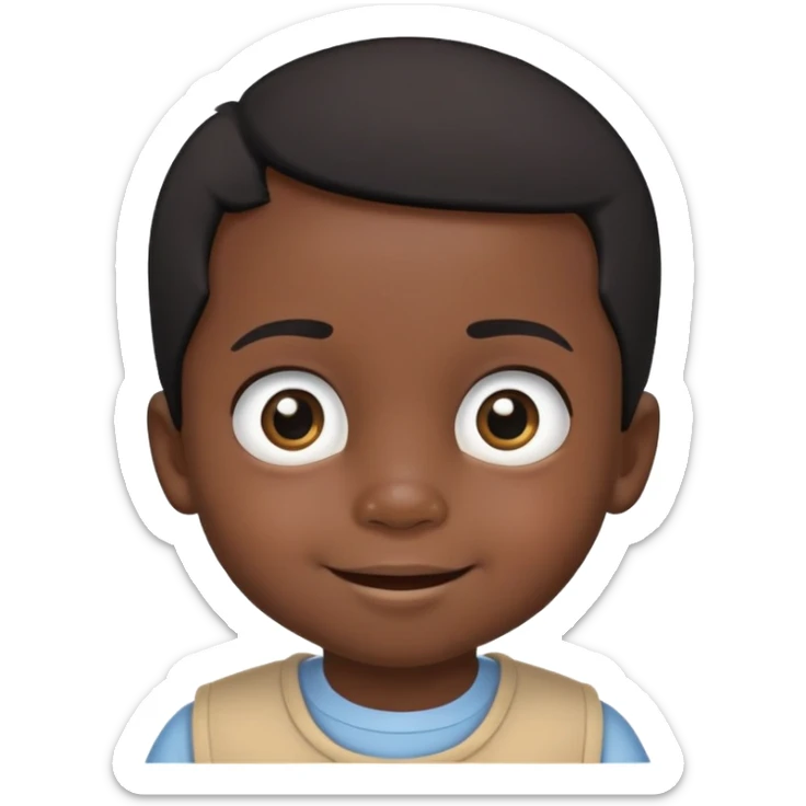 smiling face, toddler boy, African, big eyes, dark skin, black hair, no neck, no body sticker