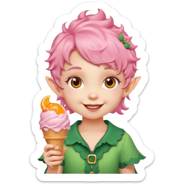 
baby girl elf in pink wavy short hair with orange ice cream




 sticker