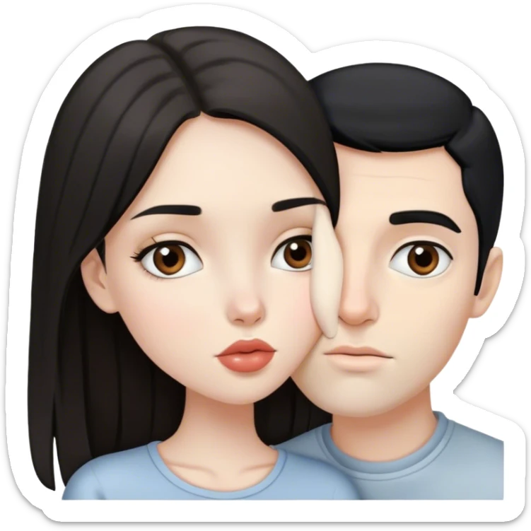 beautiful pale brunette girl with brown eyes kisses pale man black hair grey eyes sticker