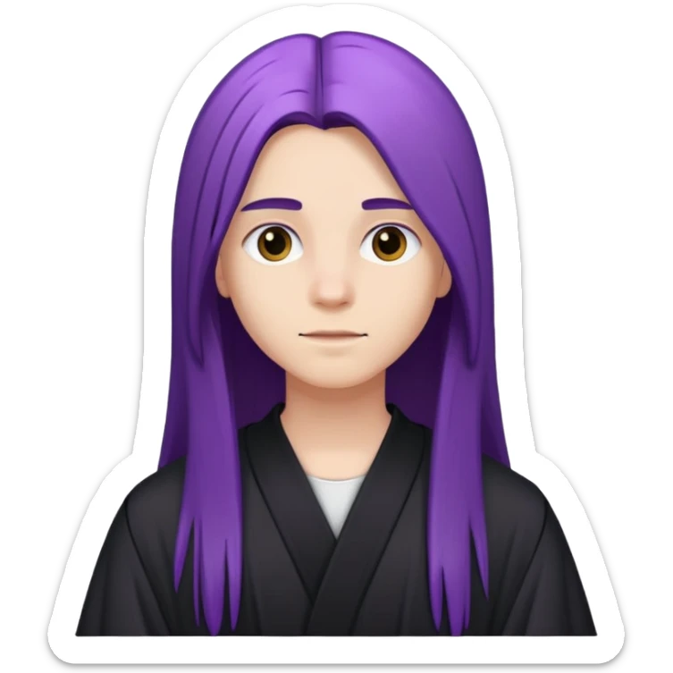 Purple long straight hair white teenager with black robe  sticker