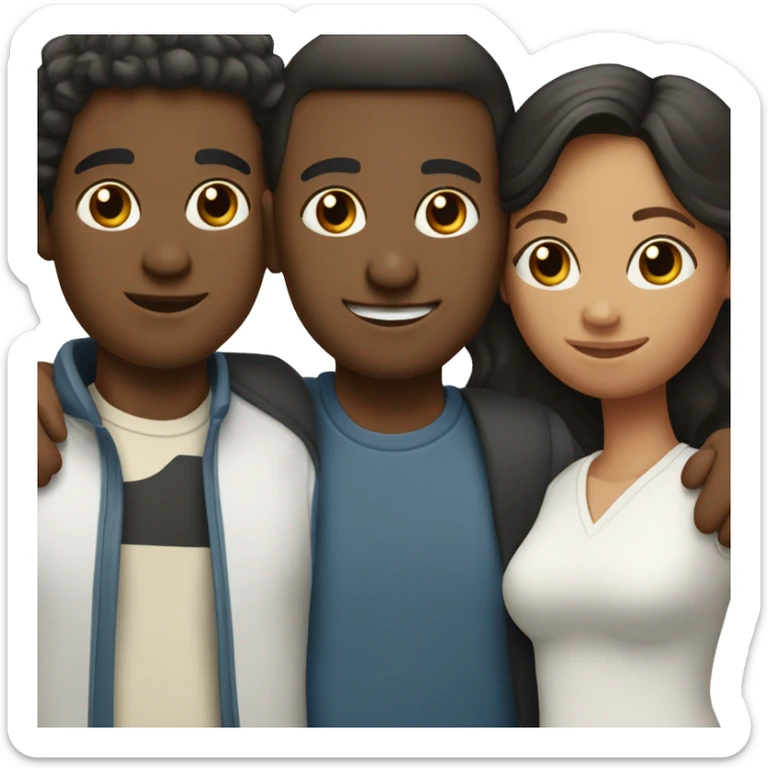 Familia de tres personas, un niño con el pelo negro y blanco sticker