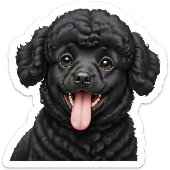 Cinematic Cute Yawning Black Poodle Portrait Emoji, Head tilted slightly with a dramatic, wide-open yawn, displaying a soft, curly jet-black Fur with a refined texture, floppy ears slightly drooping, round dark eyes barely open in drowsy contentment, Simplified yet irresistibly adorable features, highly detailed, glowing with a soft, cozy glow, high shine, relaxed yet expressive, stylized with a touch of whimsy, bright and endearing, soft glowing outline, capturing the essence of a sleepy yet affectionate companion, so drowsy it feels like it could stretch right out of the screen and curl up for a nap! sticker
