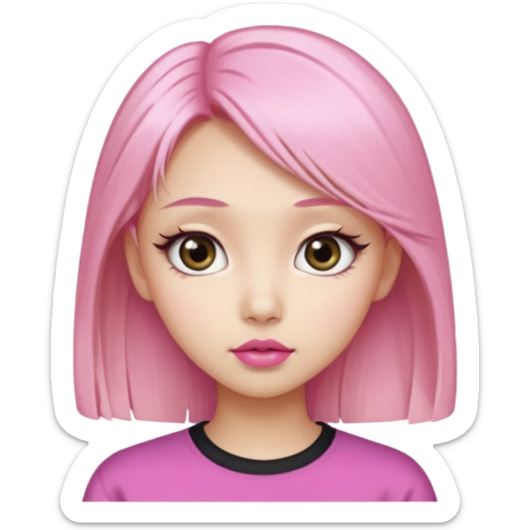 An Asian girl with pink-blonde hair, big eyes, thick eyebrows, and long eyelashes; only her head... sticker