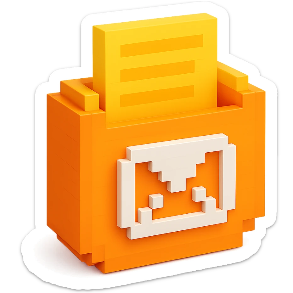 3D voxel style icon of a mail pocket, with a bright color palette and simple cubic forms sticker