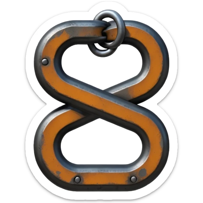 Emoji, gothic chain link shaped as number 8, forged from matte black steel, industrial form, subtle metal texture, no glow, no neon, flat emoji design, centered, transparent background sticker