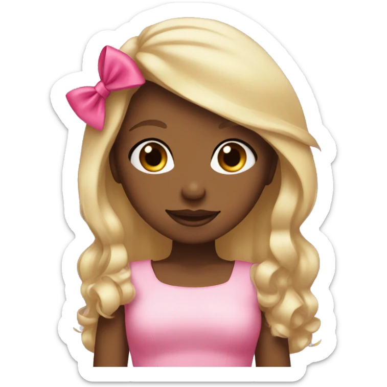 Brown skin girl with long blonde hair and pink bow sticker