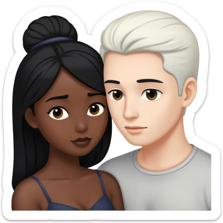 Realistic people, Intimate moment between a woman with white skin and black hair and a man who is dark skinned black with black hair  sticker