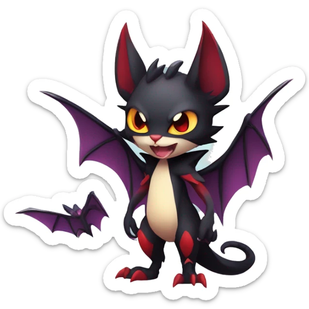 Anthro Kawaii Edgy Cool Vampiric Demonic Beautiful Noivern-Litten with big Bat Ears full body sticker