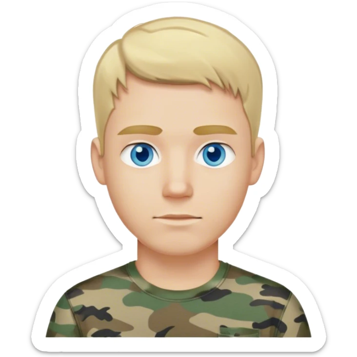 Blonde hair blue eyed white guy in casual camouflage T shirt  sticker