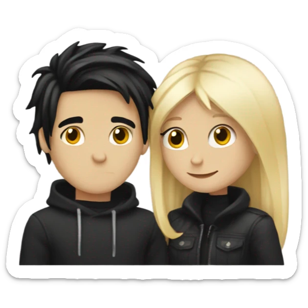 Emo couple hugging  guy with emo hair black lip rings hair and girl with blonde hair sticker