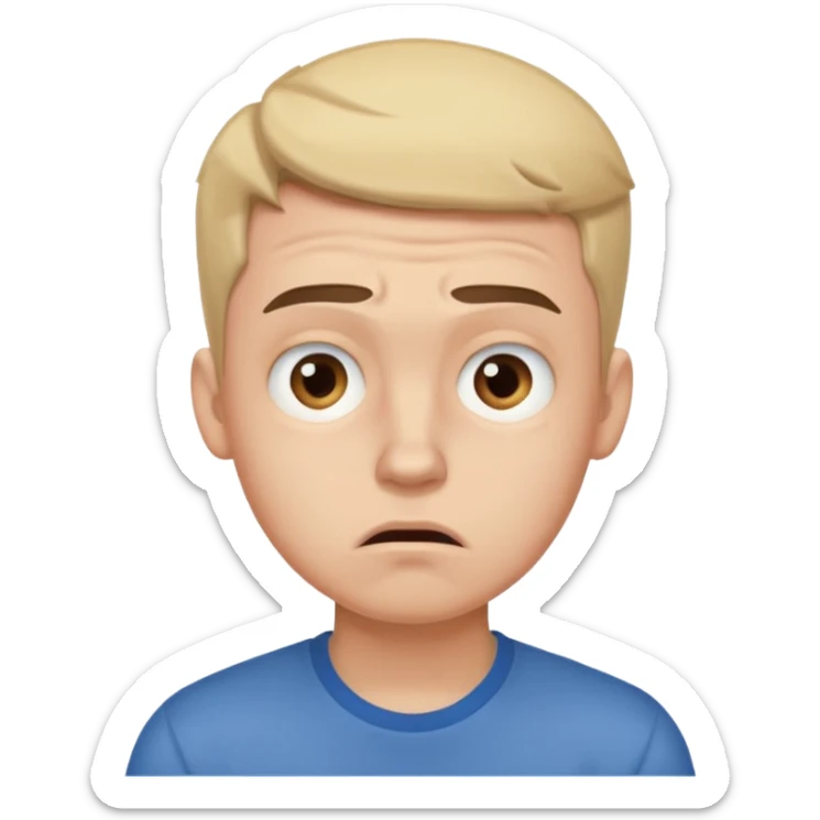 make an emoji of a (young person it has to be like very very confused, disgusted, make the eyebrows very expressive, make the face like he was asking a quiesfion and not getting the answer he wants, male his face TIRED sticker