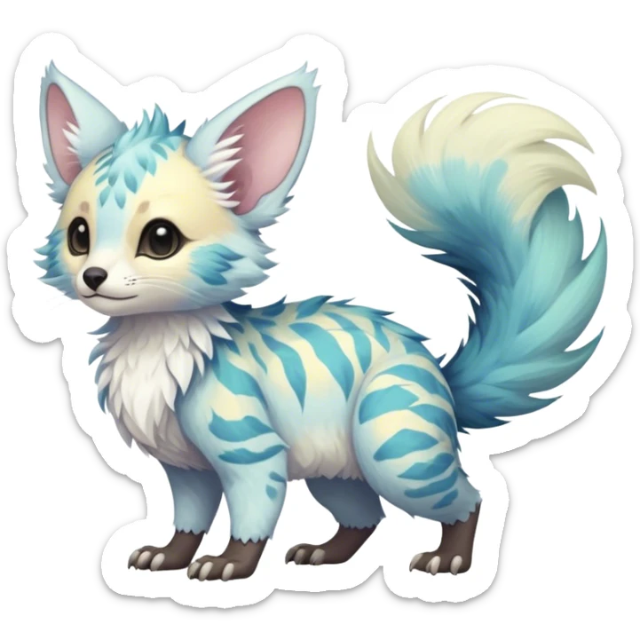 Feral Rare Fantasy pastel tropical Vernid-Trico-species by LiLaiRa, random markings, tufted tail, tufted ears, full body sticker