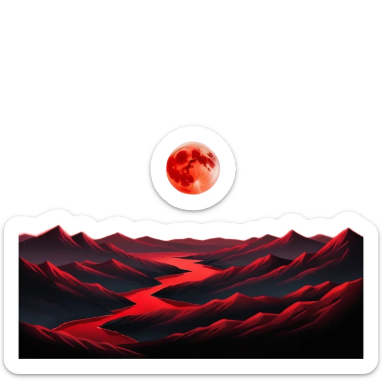 Edgy Black night sky with big Red vibrant neon-crimson-blood-moon Aesthetic scene scenery full picture  sticker
