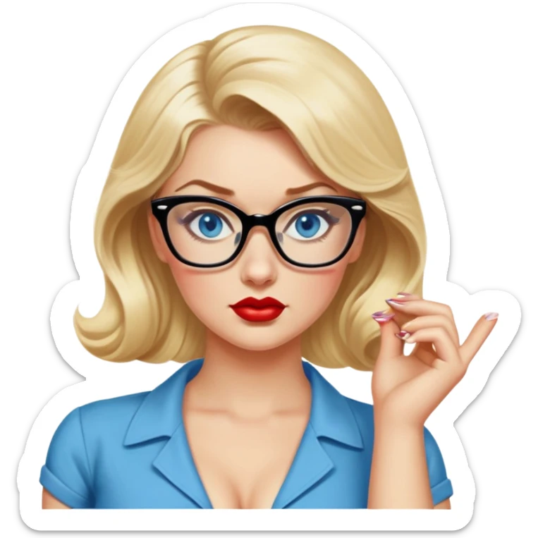 Blonde hair, blue eyed, wearing glasses 50's style pinup looking hot and bothered  sticker