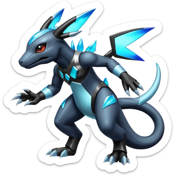 Shiny Futuristic Dusknoir-Salandit-Glaceon-Fakémon-hybrid-creature (full body)  sticker